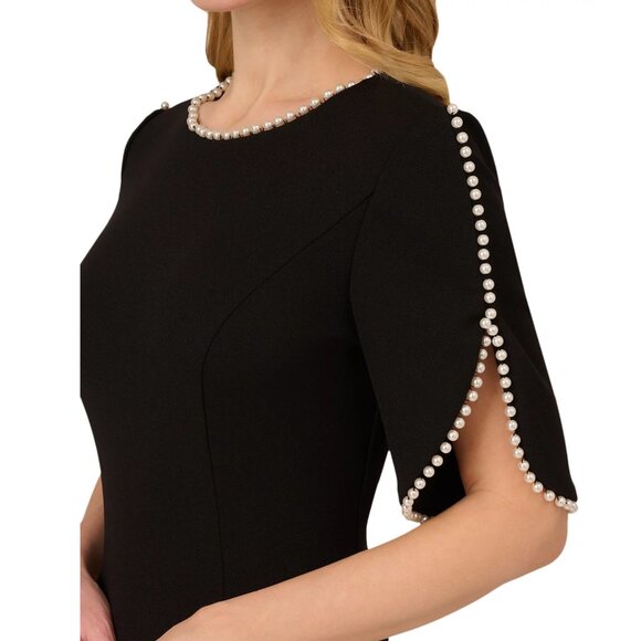 Adrianna Papell Pearl Trim Crepe Midi Dress (Size 8) - Picture 2 of 12